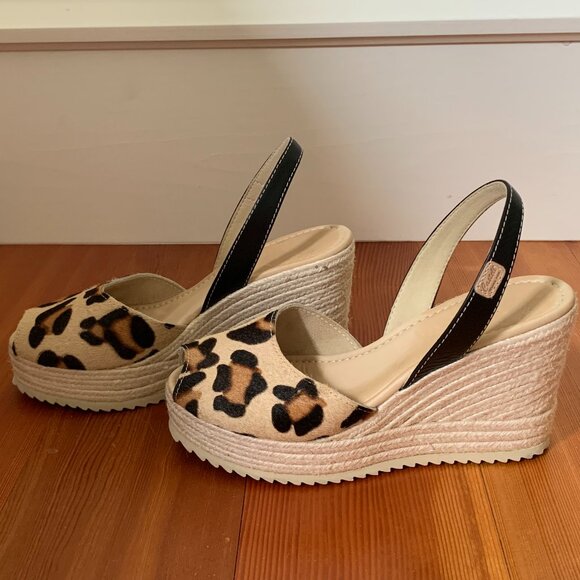 Castell Menorca Leopard Print Slingback Peep Toe Wedge Size 6.5 - Picture 4 of 7